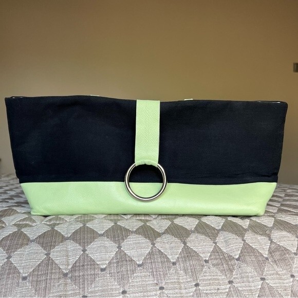 Bobo Bags Handcrafted in Denver Lime Green & Black Handbag Purse Bamboo Handles - Picture 14 of 15